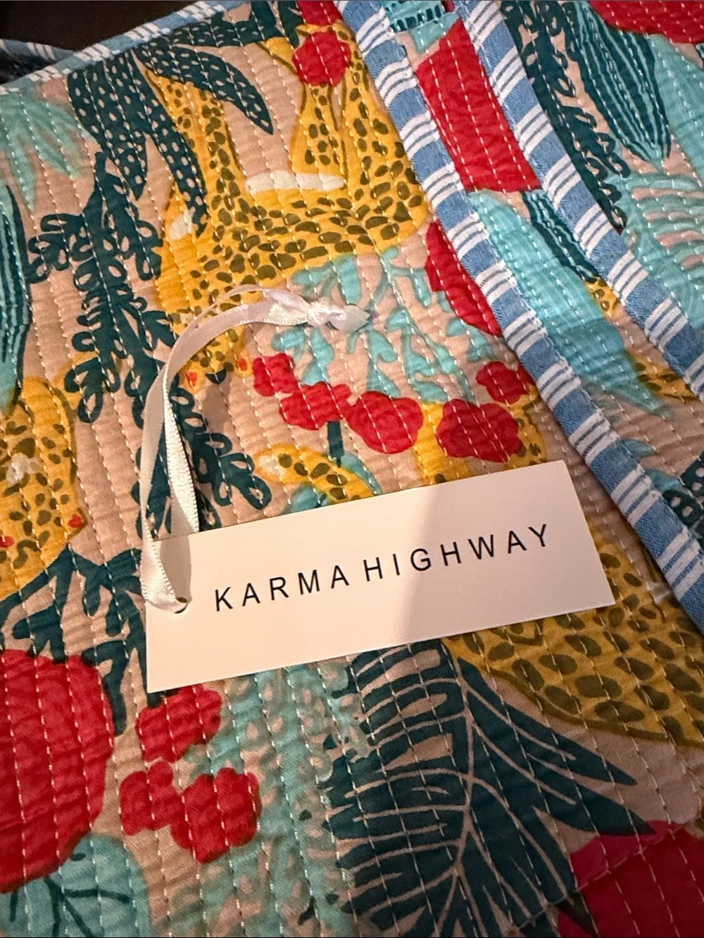 Karma Highway Quilted Cotton Tote Bag - Vibrant Floral Botanical Print